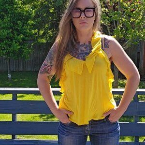 Zara Trafaluc Racerback Ruffled Bright Yellow Boho Western Style Tank La…